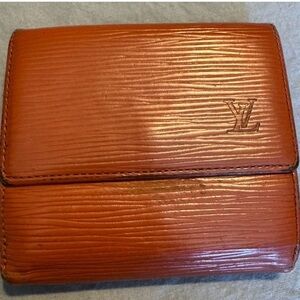 LOUIS VUITTON VINTAGE ELISE TRIFOLD COGNAC BROWN EPI LEATHER WALLET W/COA
